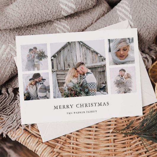 Rustic Chic | Eenvoudig, minimaal kerstfotoraster Feestdagenkaart