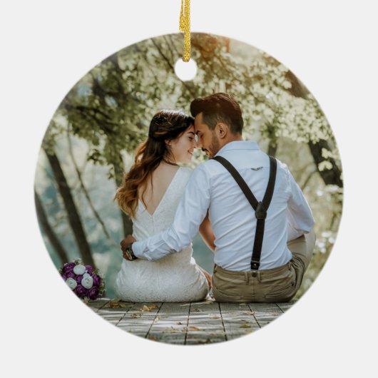 Rustic Chic | Eerste kerstfeest met foto Keramisch Ornament (Achterkant)