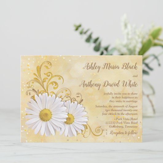 Rustic Chic Elegant Shasta Daisy Wedding Kaart (Staand voorkant)