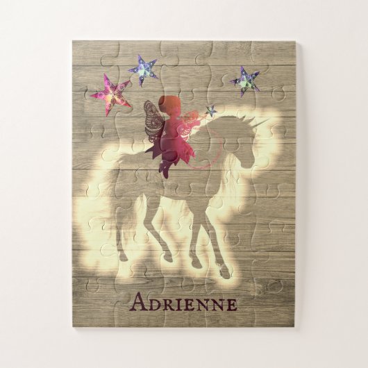 Rustic Chic Fairy Riding Unicorn - Gepersonaliseer Legpuzzel (Verticaal)