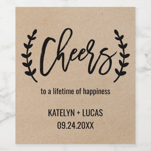 Rustic Chic Faux Kraft Calligrafiet Wedding Wijn Etiket (Enkel label)