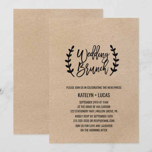 Rustic Chic Faux Kraft Calligraphy Wedding Brunch Kaart (Voorkant / Achterkant)