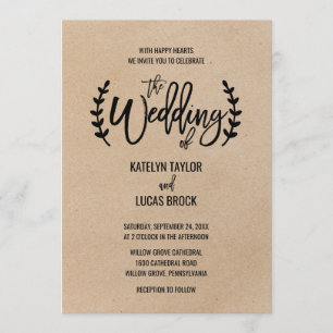 Rustic Chic Faux Kraft Calligraphy Wedding Kaart