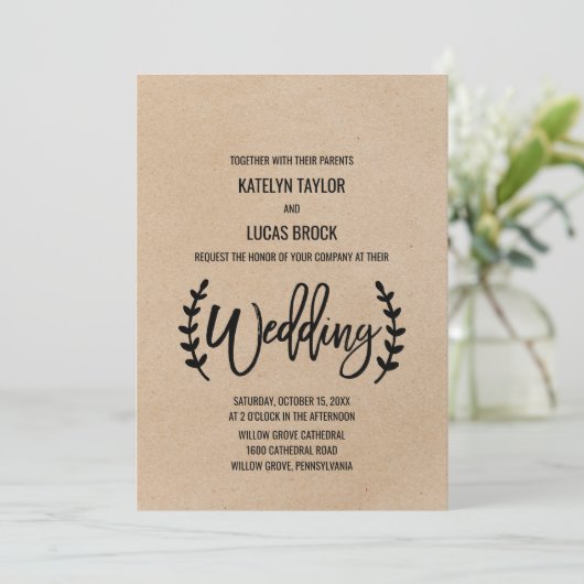 Rustic Chic Faux Kraft Calligraphy Wedding Kaart (Staand voorkant)