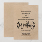 Rustic Chic Faux Kraft Calligraphy Wedding Kaart (Voorkant / Achterkant)