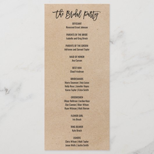 Rustic Chic Faux Kraft Calligraphy Wedding Program Programmakaart (Achterkant)