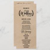 Rustic Chic Faux Kraft Calligraphy Wedding Program Programmakaart (Voorkant / Achterkant)
