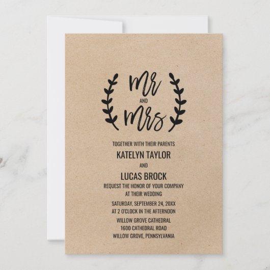 Rustic Chic Faux Kraft Mr & Mrs Wedding Kaart (Voorkant)