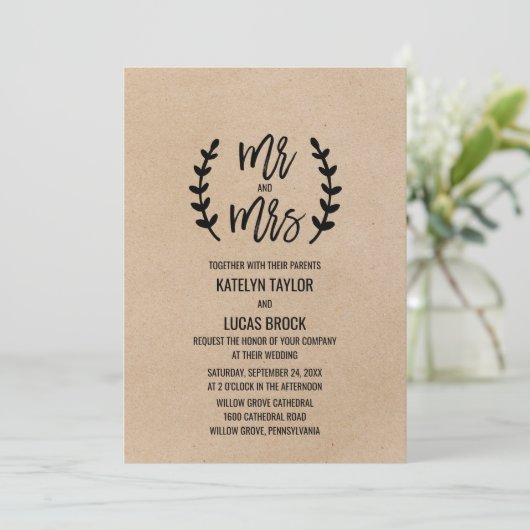 Rustic Chic Faux Kraft Mr & Mrs Wedding Kaart (Staand voorkant)