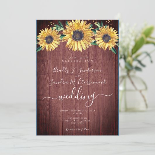 Rustic Chic Floral Barn Wood Wedding Kaart (Staand voorkant)