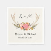 Rustic Chic Floral deer Antler Wedding Monogram Servet (Voorkant)