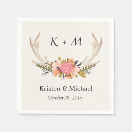 Rustic Chic Floral deer Antler Wedding Monogram Servet