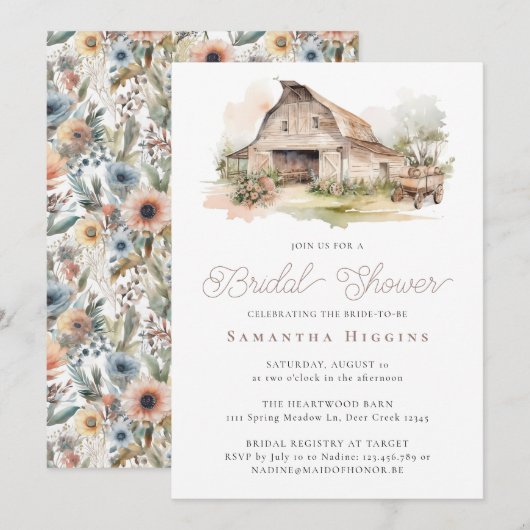 Rustic Chic Floral Farmhouse Barn Vrijgezellenfees Kaart (Voorkant / Achterkant)