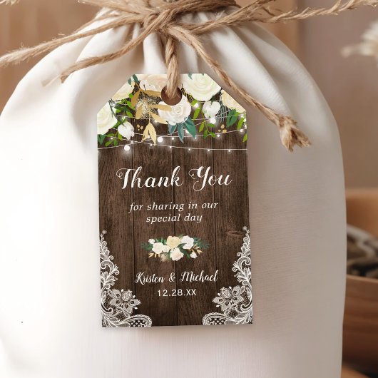 Rustic Chic Floral Lace Wedding Favor Dank je Cadeaulabel