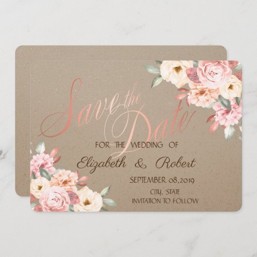 Rustic Chic Floral sla de datum op Save The Date (Voorkant / Achterkant)