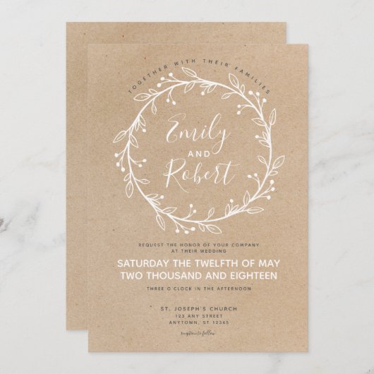 Rustic Chic Floral Wreath Wedding Uitnodiging (Voorkant / Achterkant)