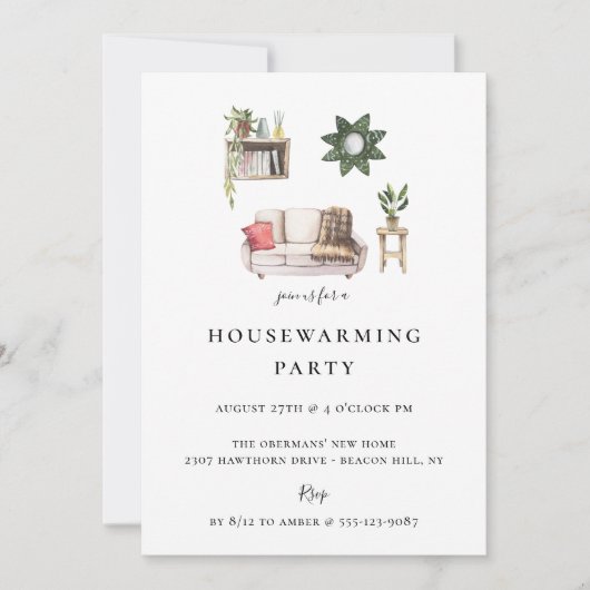 Rustic Chic Geïllustreerd Housewarming Party Kaart (Voorkant)