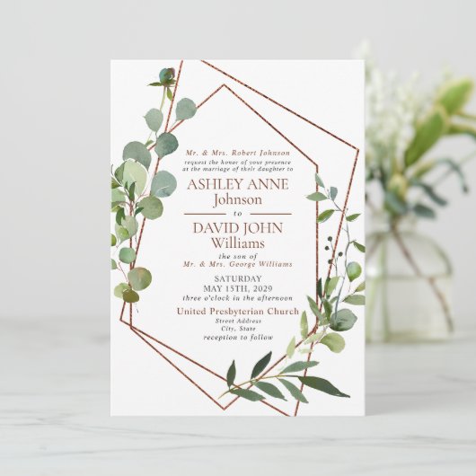 Rustic Chic Geometric Greenery Elegant Wedding Kaart (Staand voorkant)