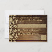 Rustic Chic Gold Damask Response RSVP Kaartje (Voorkant)