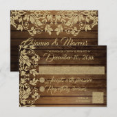Rustic Chic Gold Damask Response RSVP Kaartje (Voorkant / Achterkant)