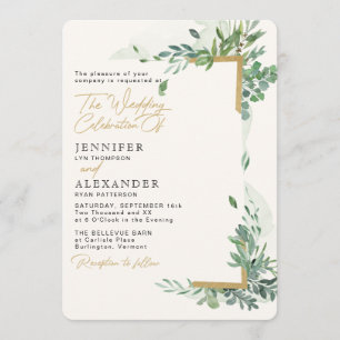Rustic Chic Gold & Greenery Eucalyptus Wedding Kaart