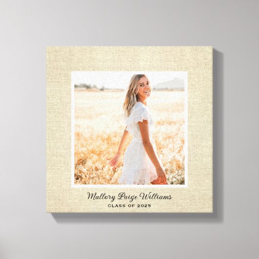 Rustic Chic Graduate Photo Burlap Graduation Canvas Afdruk (Voorkant)