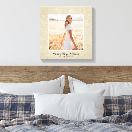 Rustic Chic Graduate Photo Burlap Graduation Canvas Afdruk (Insitu (Slaapkamer))