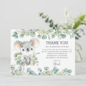 Rustic Chic Greenery Cute Koala 1st Birthday Boy Bedankkaart (Staand voorkant)