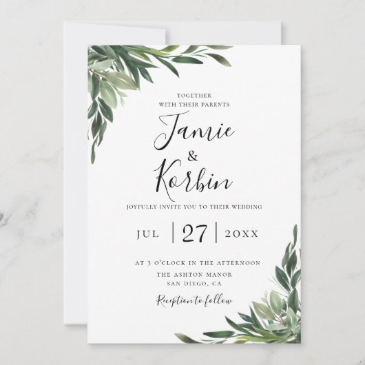 Rustic Chic Greenery Wedding Kaart (Voorkant)