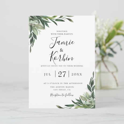 Rustic Chic Greenery Wedding Kaart (Staand voorkant)
