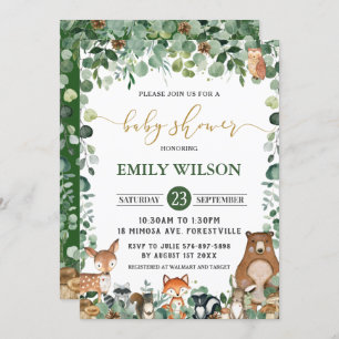Rustic Chic Greenery Woodland Animals Baby shower Kaart