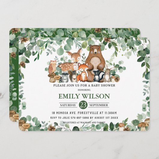 Rustic Chic Greenery Woodland Animals Baby shower Kaart (Voorkant / Achterkant)