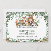 Rustic Chic Greenery Woodland Animals Baby shower Kaart (Voorkant)