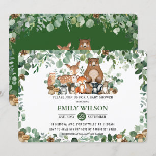 Rustic Chic Greenery Woodland Animals Baby shower Kaart