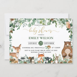 Rustic Chic Greenery Woodland Animals Baby shower Kaart