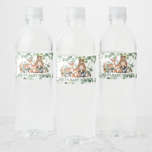 Rustic Chic Greenery Woodland Animals Baby shower Waterfles Etiket (Flessen)