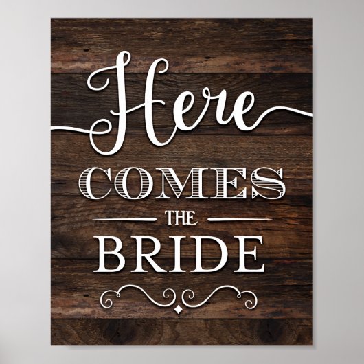 Rustic Chic KOMT HIER DE BRIDE Sign Print (Voorkant)