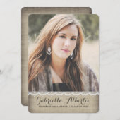 Rustic Chic Lace Photo Afstuderen Invitation Kaart (Voorkant / Achterkant)