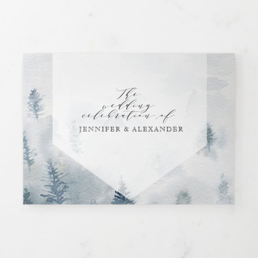 Rustic Chic Lakeside Mountains Wedding Tri-Fold Drieluik Uitnodiging (Cover)