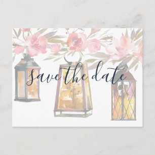 Rustic Chic Lantern Roos Gold Floral Save the Date Aankondigingskaart