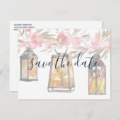 Rustic Chic Lantern Roos Gold Floral Save the Date Aankondigingskaart (Voorkant / Achterkant)