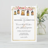 Rustic Chic Lantern Roos Gold Floral Wedding Kaart (Staand voorkant)