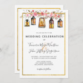 Rustic Chic Lantern Roos Gold Floral Wedding Kaart (Voorkant / Achterkant)