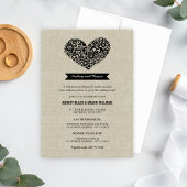 Rustic Chic  Linen Heart Rehearsal Dinner Kaart