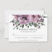 Rustic Chic Mauve Paarse Floral Greenery Wedding RSVP Kaartje (Voorkant)