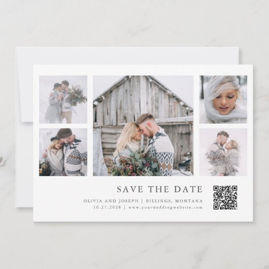 Rustic Chic | Multi Photo Grid QR Code Wedding Save The Date (Voorkant)