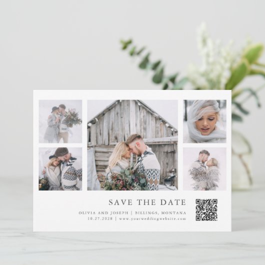 Rustic Chic | Multi Photo Grid QR Code Wedding Save The Date (Staand voorkant)
