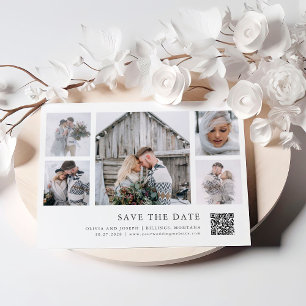 Rustic Chic   Multi Photo Grid QR Code Wedding Save The Date