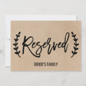 Rustic Chic Nagemaakte Kraft Calligraphy "Gereserv Kaart (Achterkant)