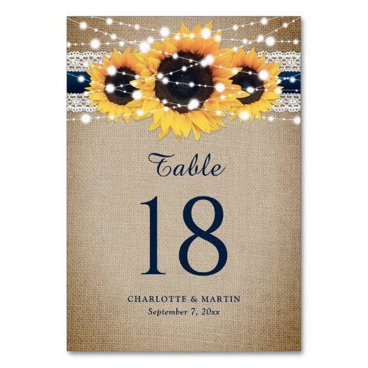 Rustic Chic Navy Blue Burlap Sunflower Kaart (Voorkant)